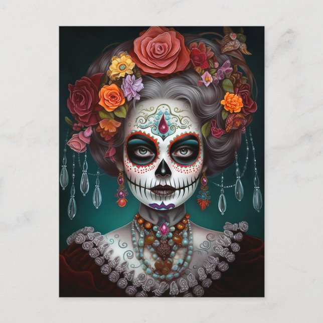 Sugar Skull Girl Day Of The Dead Postcard (Front)