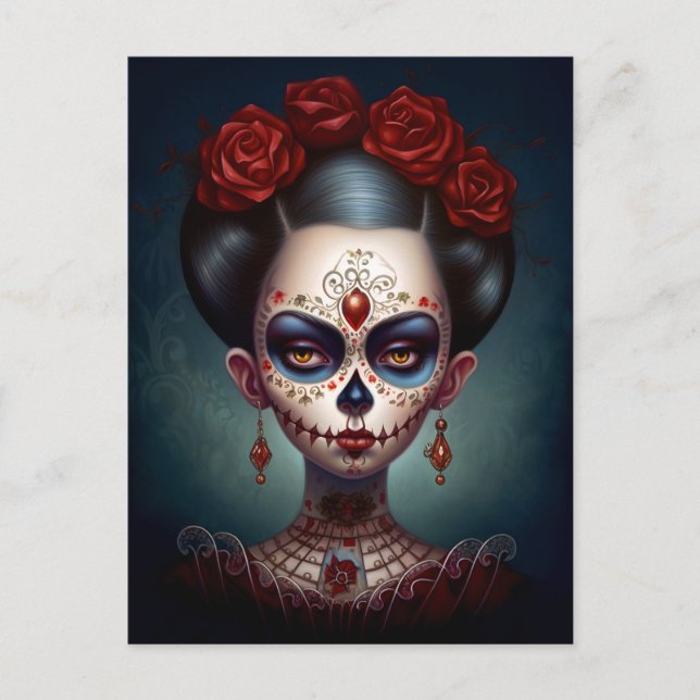 Sugar Skull Girl Day Of The Dead Postcard (Front)