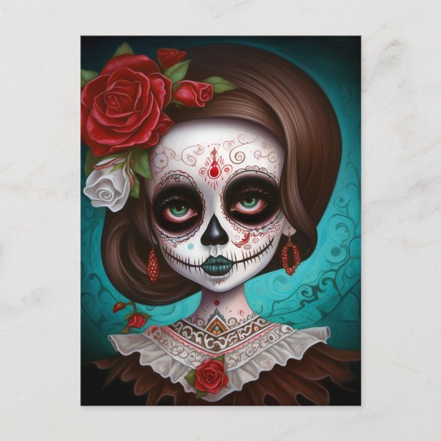 Sugar Skull Girl Day Of The Dead Postcard (Front)
