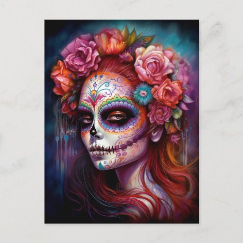 Sugar Skull Girl Day Of The Dead Postcard
