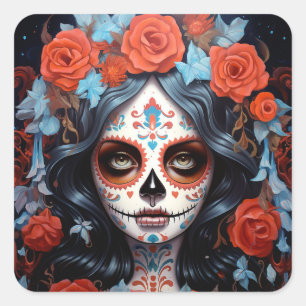 Sugar Skull Girl Day Of The Dead Square Sticker