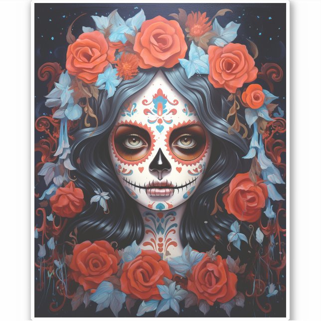 Sugar Skull Girl Day Of The Dead Sticker (Front)