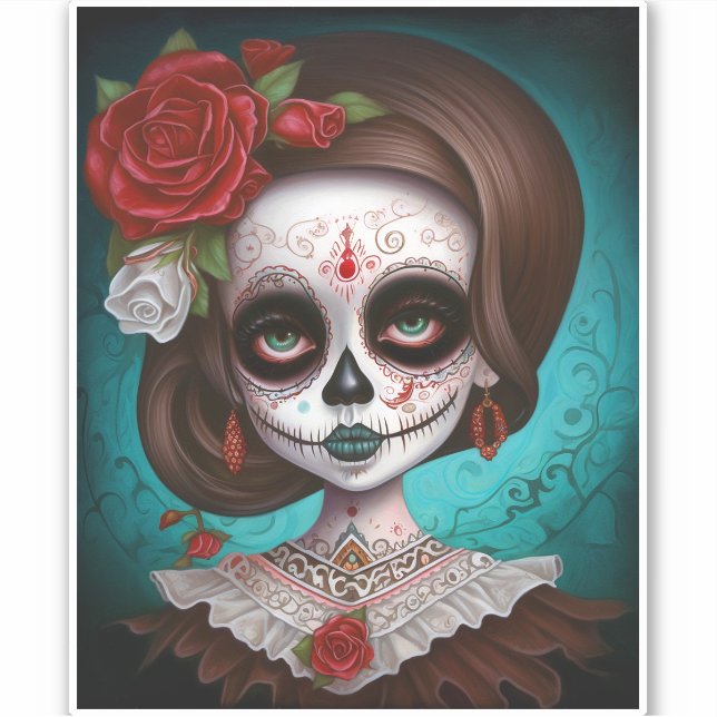 Sugar Skull Girl Day Of The Dead Sticker (Front)