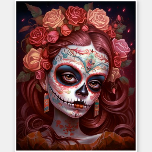 Sugar Skull Girl Day Of The Dead Sticker