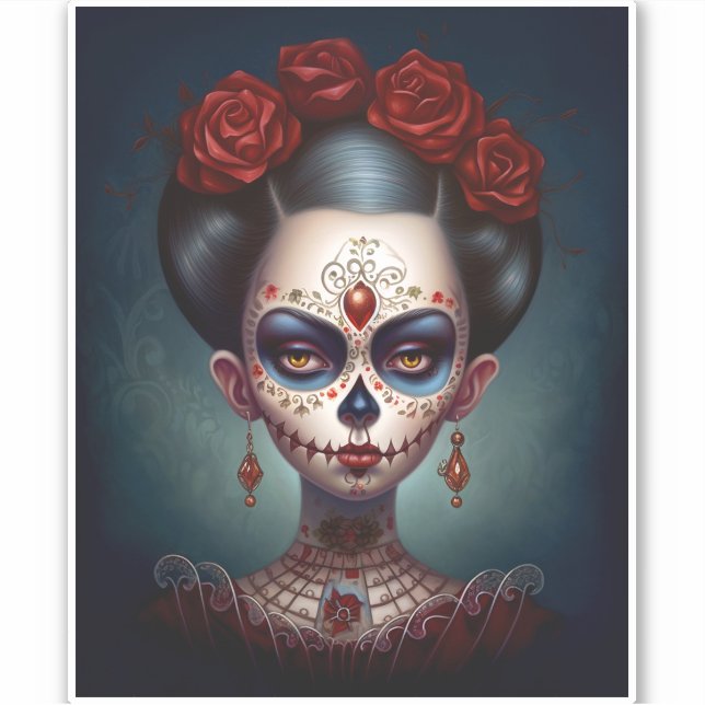 Sugar Skull Girl Day Of The Dead Sticker (Front)