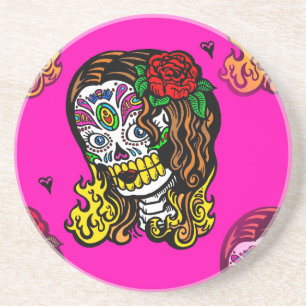 sugar skull girl drink coaster