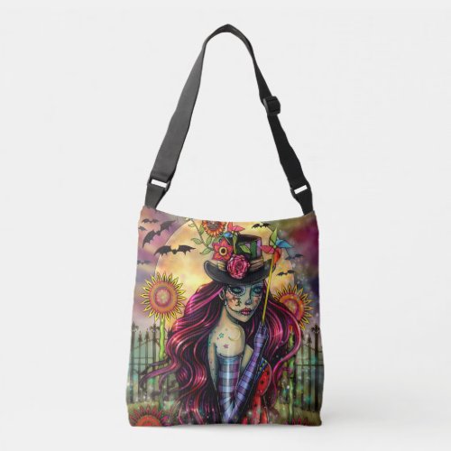 Sugar Skull Girl Fantasy Halloween Art Crossbody Bag