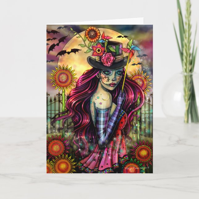Sugar Skull Girl Halloween Fantasy Art Blank Card (Front)