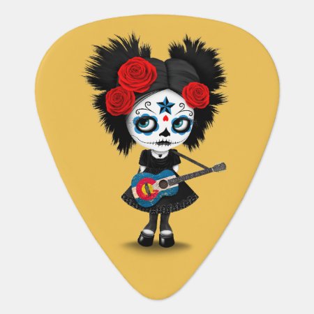 Sugar Skull Girl Playing Colorado Flag Guitar Guitar Pick