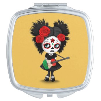 Sugar Skull Girl Playing Italian Flag Guitar Compact Mirror by crazycreatures at Zazzle
