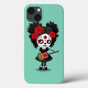 Sugar Skull Girl Playing Portuguese Flag Guitar iPhone 13 Case
