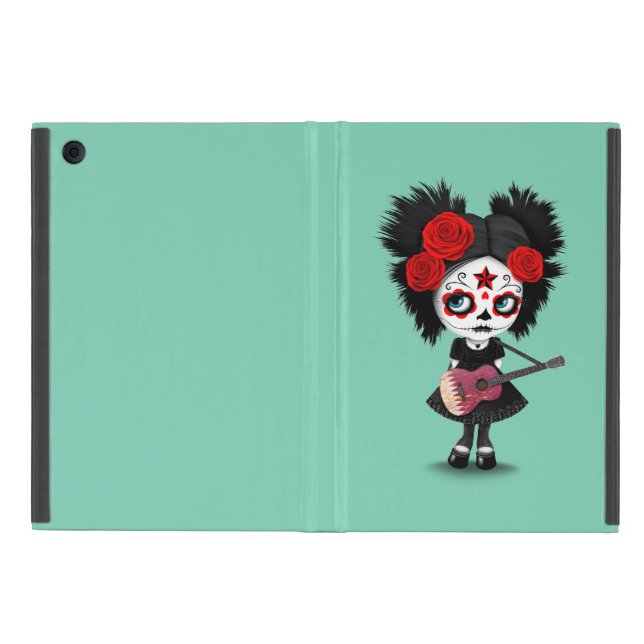 Sugar Skull Girl Playing Qatari Flag Guitar iPad Mini Cover (Outside)