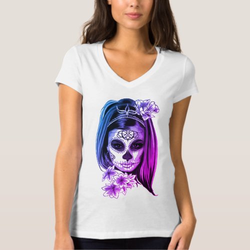 Sugar Skull Girl Purple Ombre T_Shirt