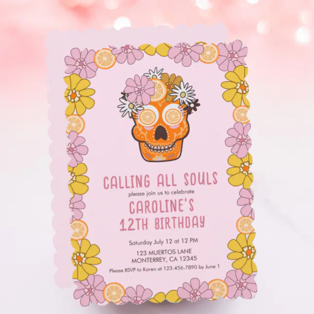 Sugar Skull Girls Birthday Party Invitation | Zazzle