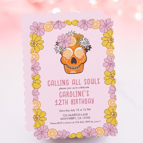 Sugar Skull Girls Birthday Party Invitation