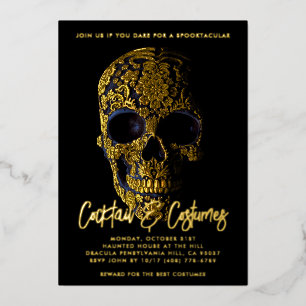Sugar Skull Gold Dia De Los Muertos Halloween Foil Invitation