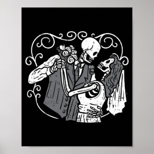 Sugar skull groom bride funny dia muertos poster