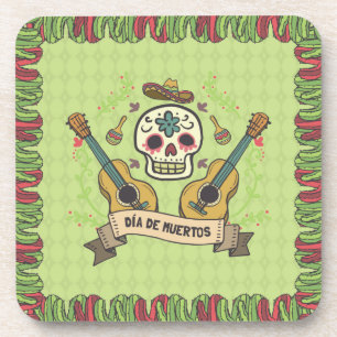 Sugar Skull & Guitars Dia de Muertos Coaster