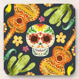 Sugar Skull & Guitars Dia de Muertos   Coaster