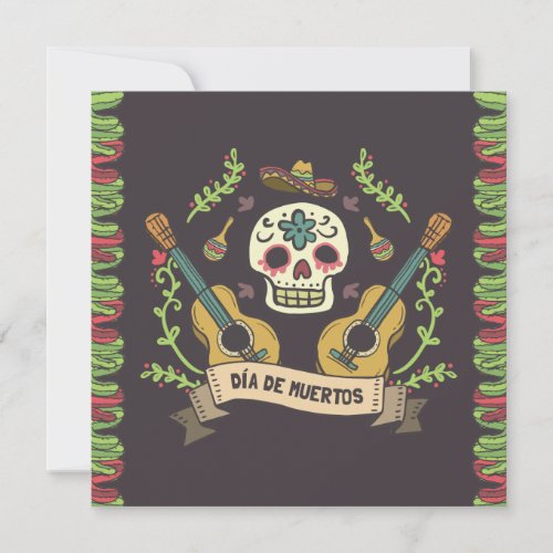 Sugar Skull  Guitars Dia de Muertos Invitation