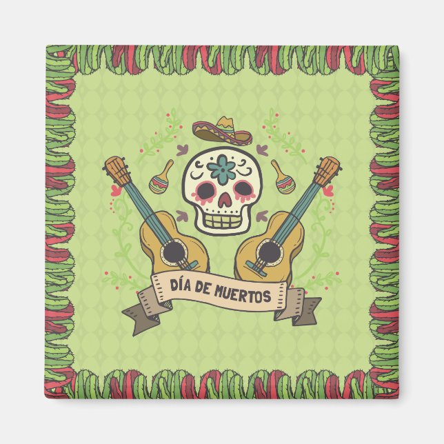 Sugar Skull & Guitars Dia de Muertos | Magnet (Front)