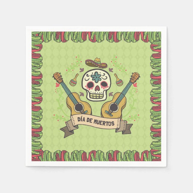 Sugar Skull & Guitars Dia de Muertos | Napkin (Front)