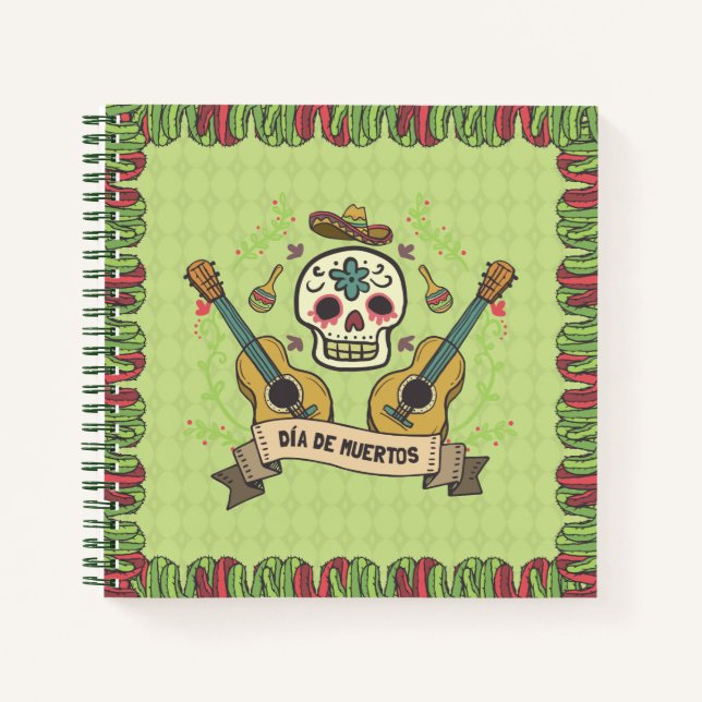 Sugar Skull & Guitars Dia de Muertos | Notebook (Front)