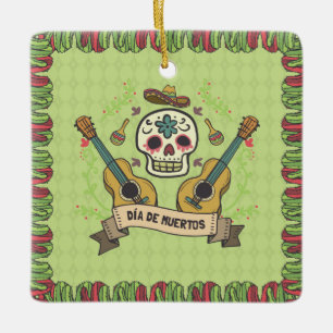 Sugar Skull & Guitars Dia de Muertos   Ornament