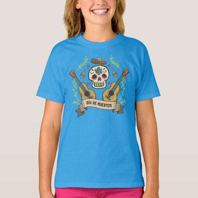 Sugar Skull & Guitars Dia de Muertos Sleeve Shirt (Front)