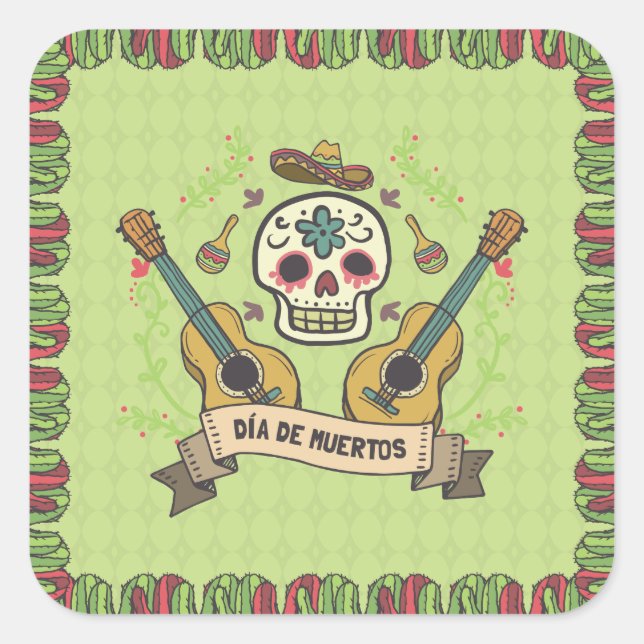 Sugar Skull & Guitars Dia de Muertos | Sticker (Front)