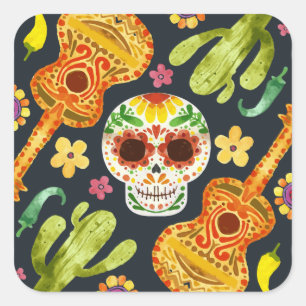 Sugar Skull & Guitars Dia de Muertos Sticker