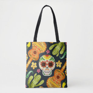 Sugar Skull & Guitars Dia de Muertos Tote Bag