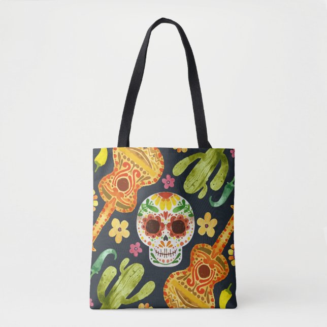 Sugar Skull & Guitars Dia de Muertos | Tote Bag (Front)