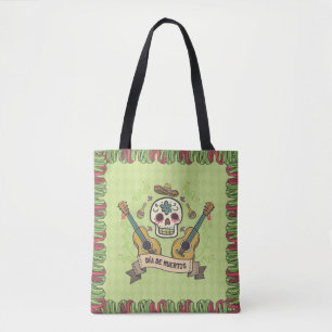 Sugar Skull & Guitars Dia de Muertos Tote Bag