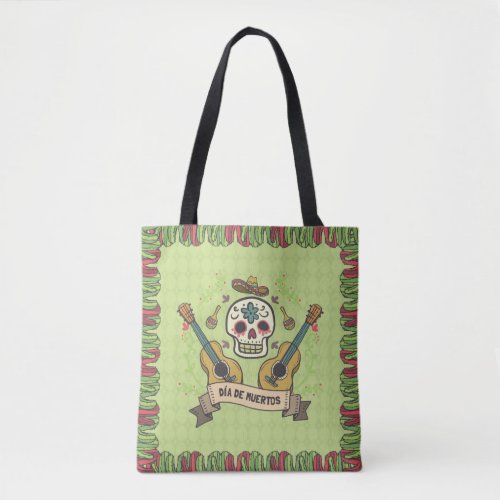 Sugar Skull  Guitars Dia de Muertos  Tote Bag