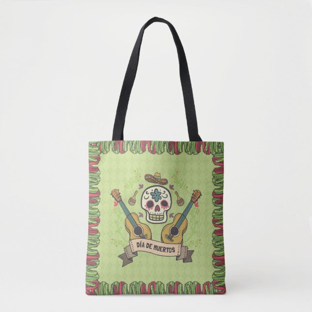 Sugar Skull & Guitars Dia de Muertos | Tote Bag (Front)