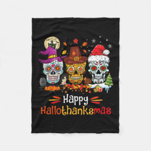 Sugar Skull Hallothanksmas Halloween Thanksgiving  Fleece Blanket