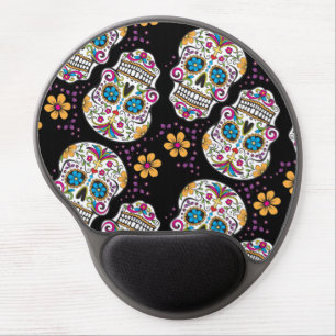 Sugar Skull Halloween Black Gel Mouse Pad