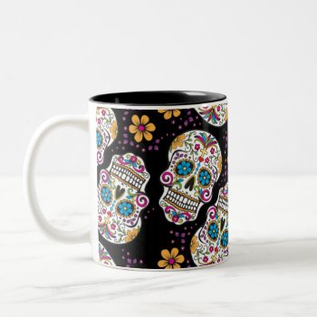 Sugar Skull Halloween Black Two-tone Coffee Mug by CarolinaSwagg at Zazzle