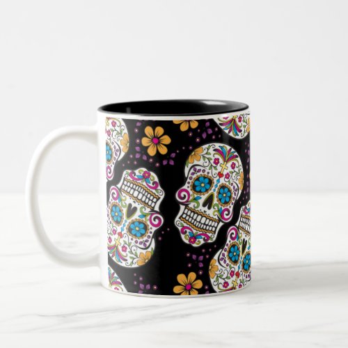 Sugar Skull Halloween Black Two_Tone Coffee Mug