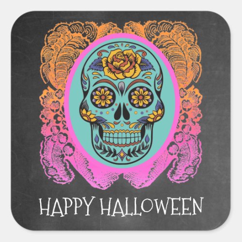 Sugar Skull Halloween Chalkboard   Square Sticker