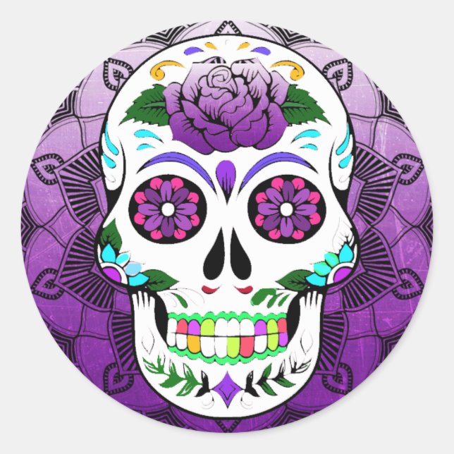 Sugar Skull Halloween Classic Round Sticker (Front)