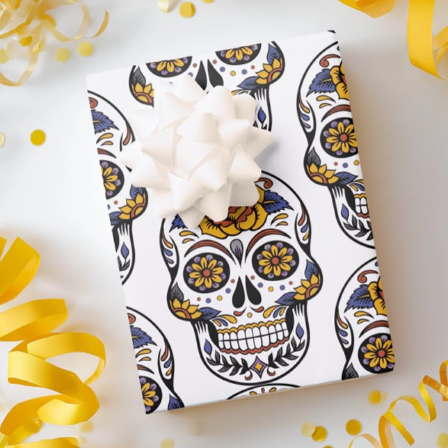 Sugar Skull Halloween Day of the Dead Wrapping Paper Sheets (Sugar Skull Gift Wrap)