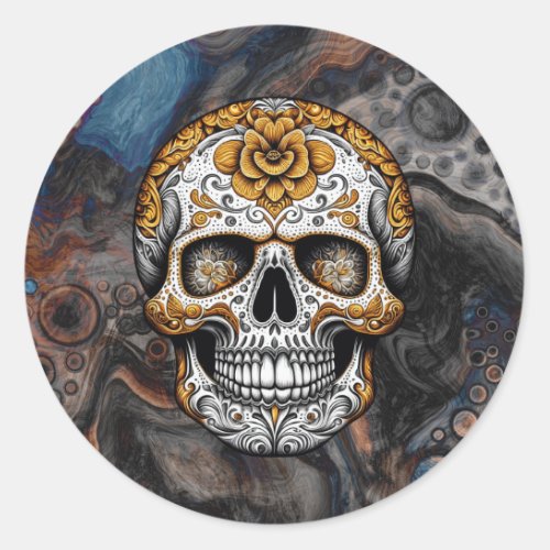Sugar Skull Halloween Da de Muertos  Classic Round Sticker