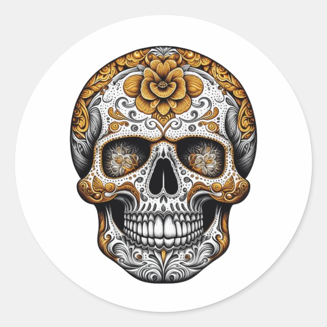 Sugar Skull Halloween Día de Muertos  Classic Round Sticker (Front)