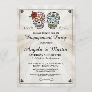 Sugar Skull Halloween Engagement Party Invite