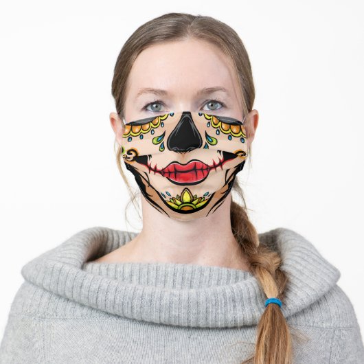Sugar Skull Halloween Face Mask Scary (Worn)
