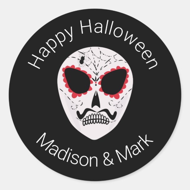 Sugar Skull Halloween Favor Classic Round Sticker (Front)