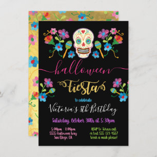 Sugar Skull Halloween Fiesta BIrthday Party Invitation