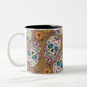 Sugar Skull Halloween Khaki Two-Tone Coffee Mug